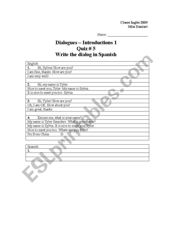 English Worksheets Learn Spanish