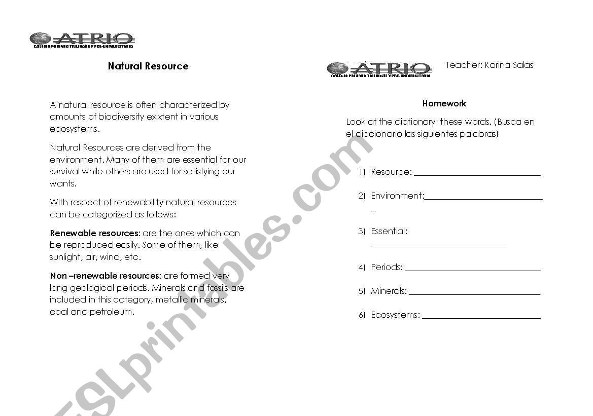 English Worksheets Natural Resources