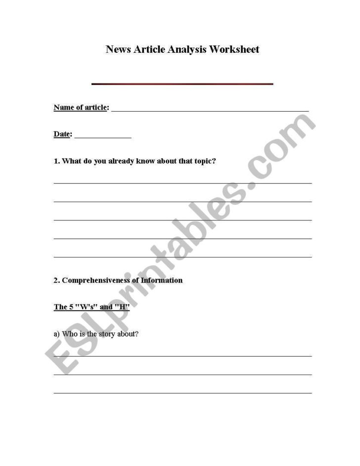 Article Analysis Worksheet