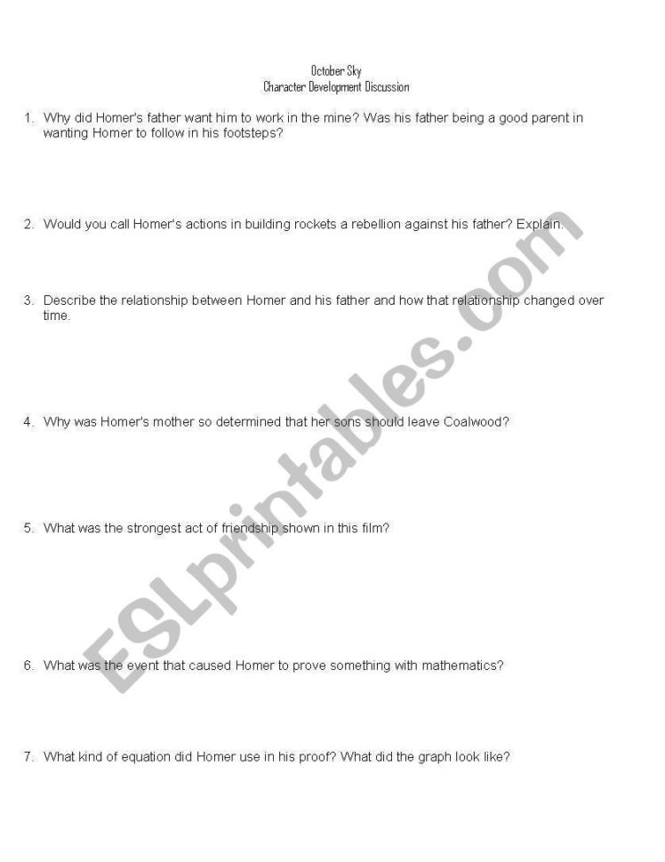 English Worksheets October Sky Movie Comprehension Questions Db excel