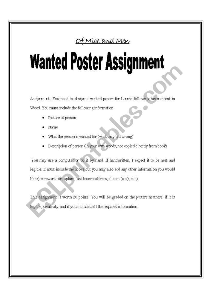 English Worksheets Of Mice And Men Nted Poster