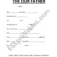 English Worksheets Our Father Cloze Activity