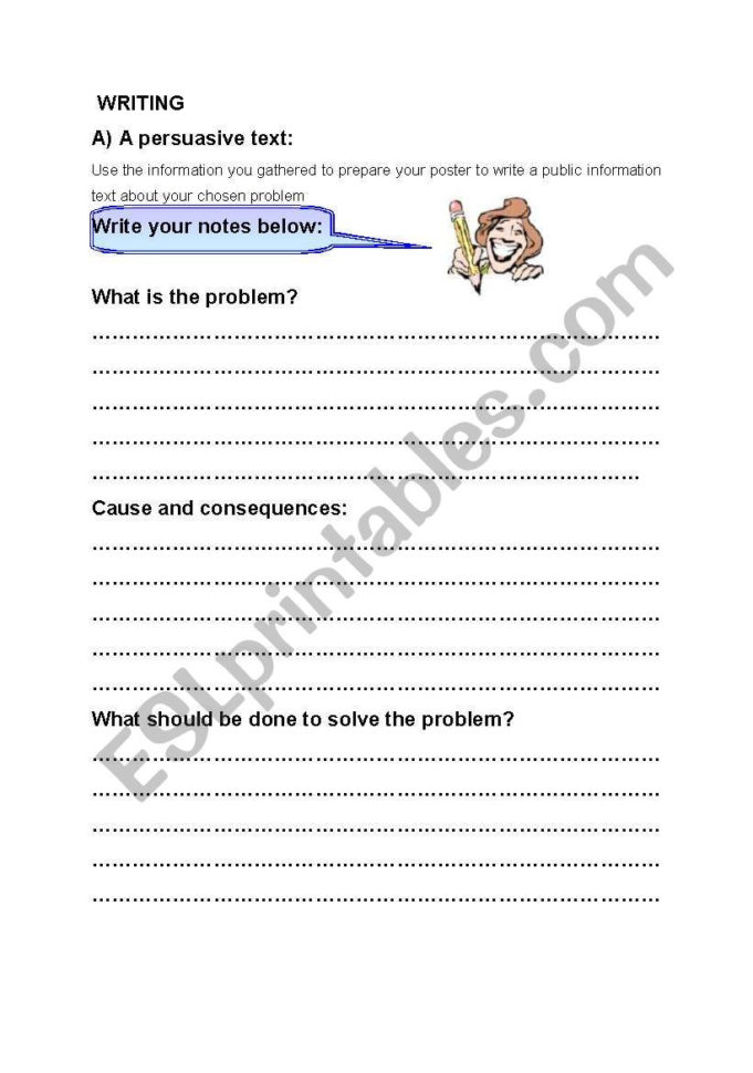 English Worksheets Persuasive Writing Text