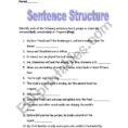 English Worksheets Sentence Structure
