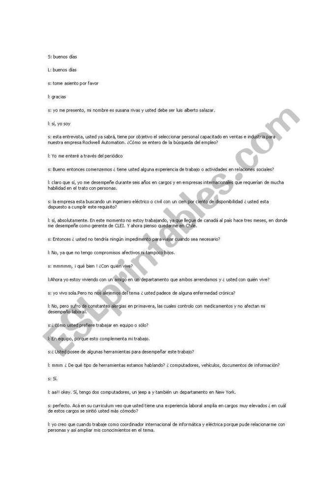 English Worksheets Spanishenglish Dialogue