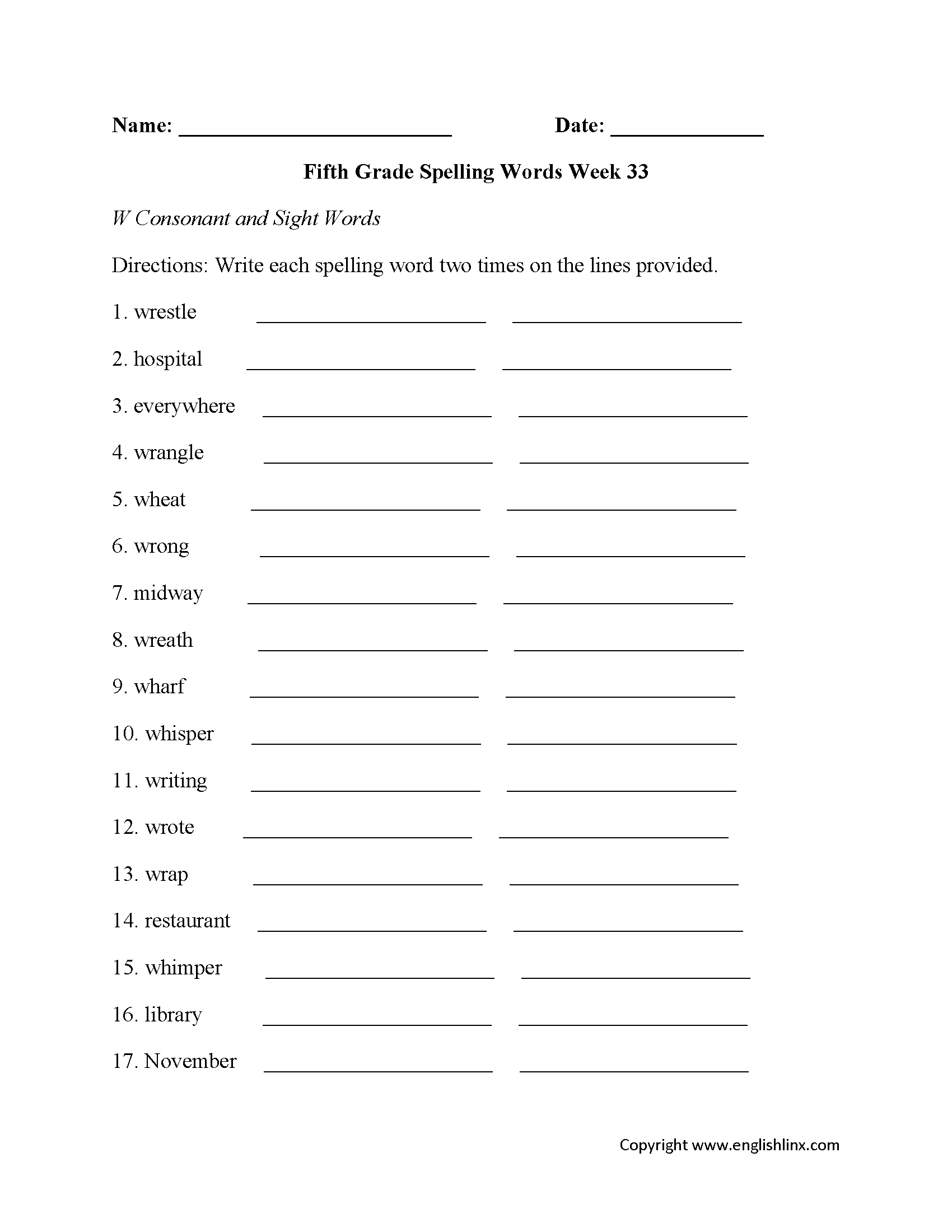English Worksheets  Spelling Worksheets