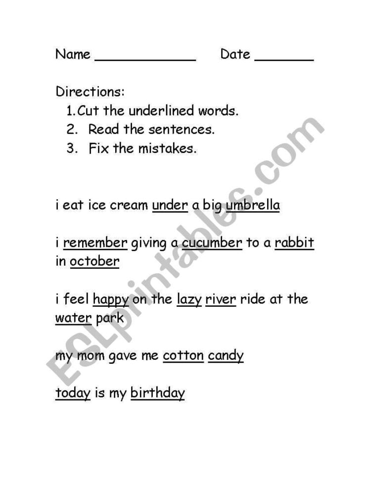 English Worksheets Syllable Division And Sentence Editing