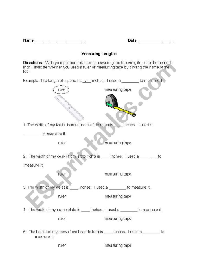 English Worksheets Tape Measures And Rulers