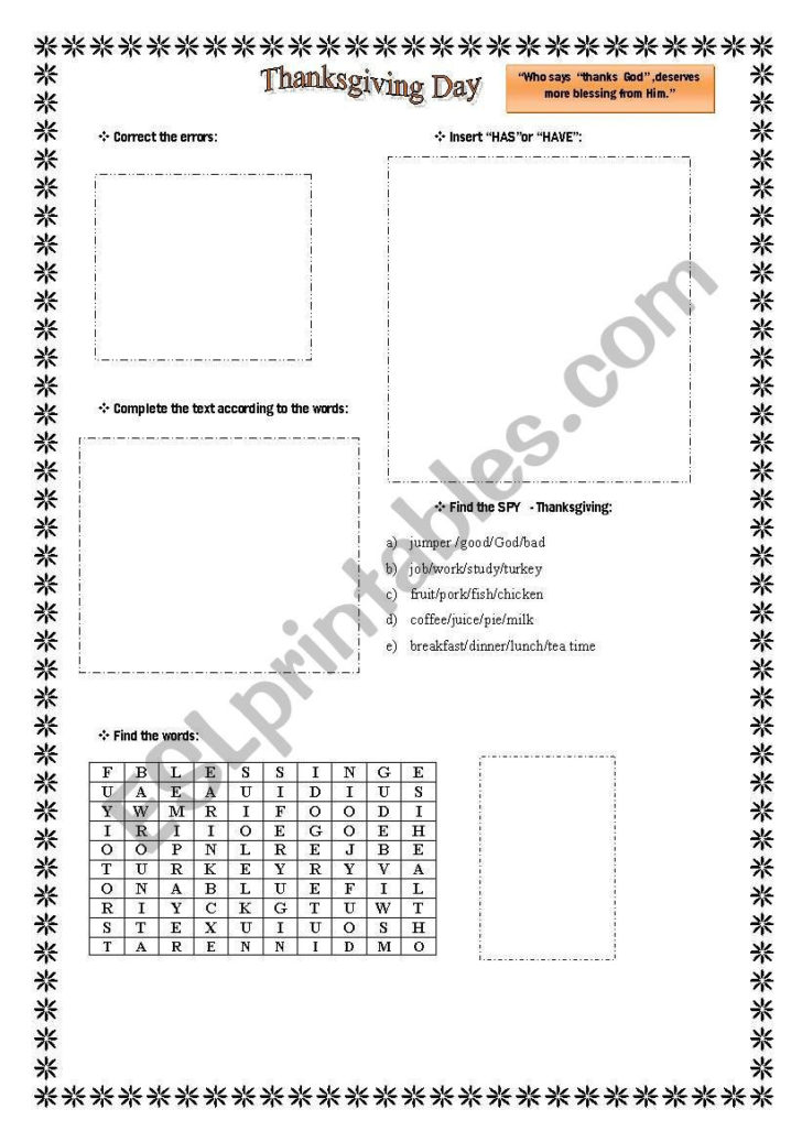 Thanksgiving Day Worksheets