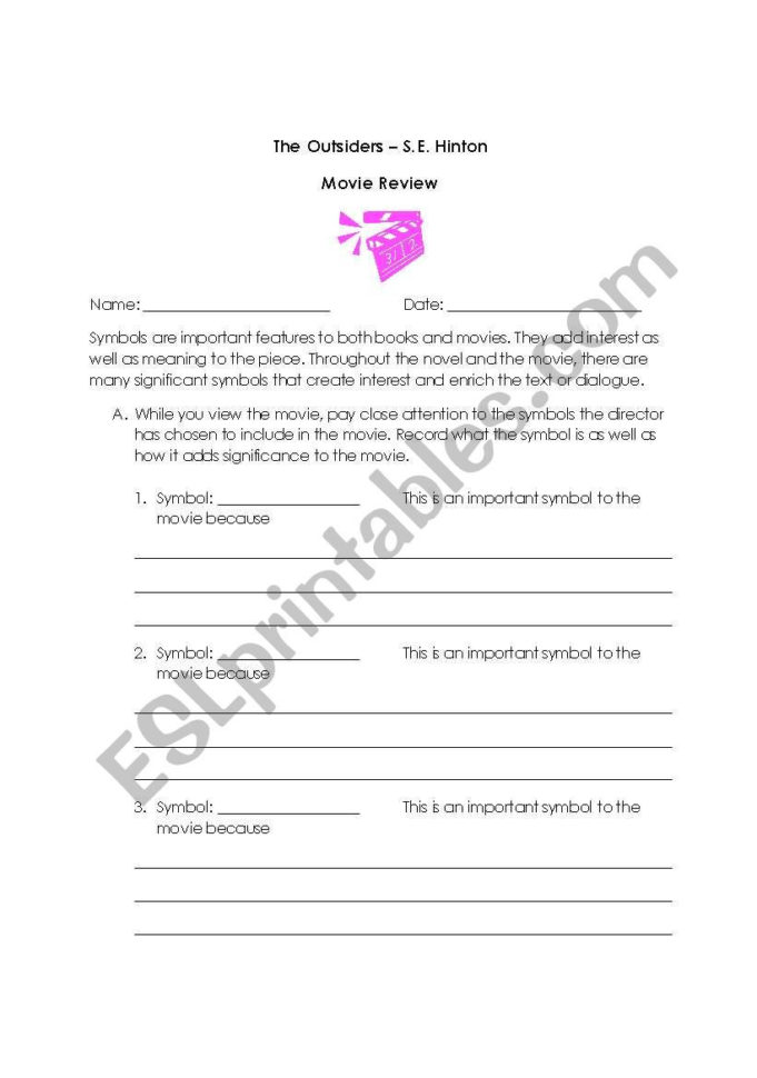 English Worksheets The Outsiders Movie Review