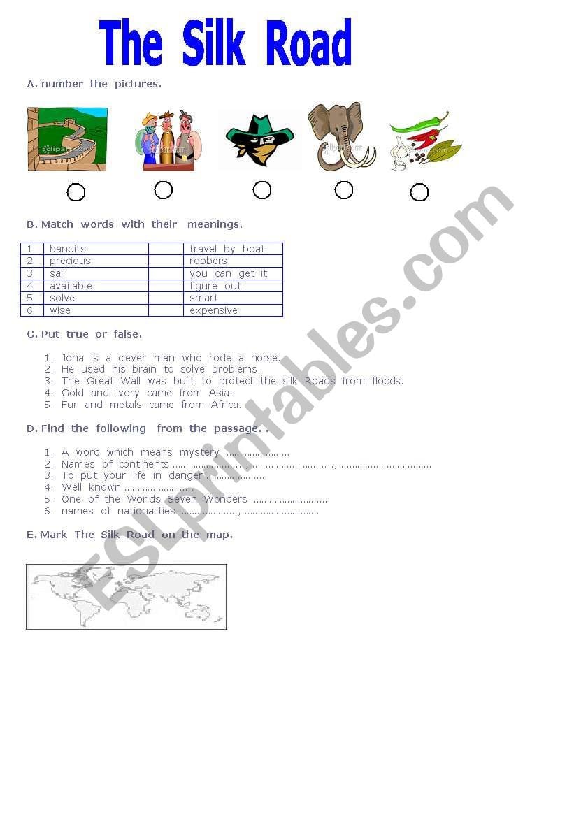 English Worksheets The Silk Road