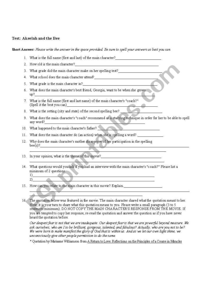 English Worksheets To Kill A Mockingbird