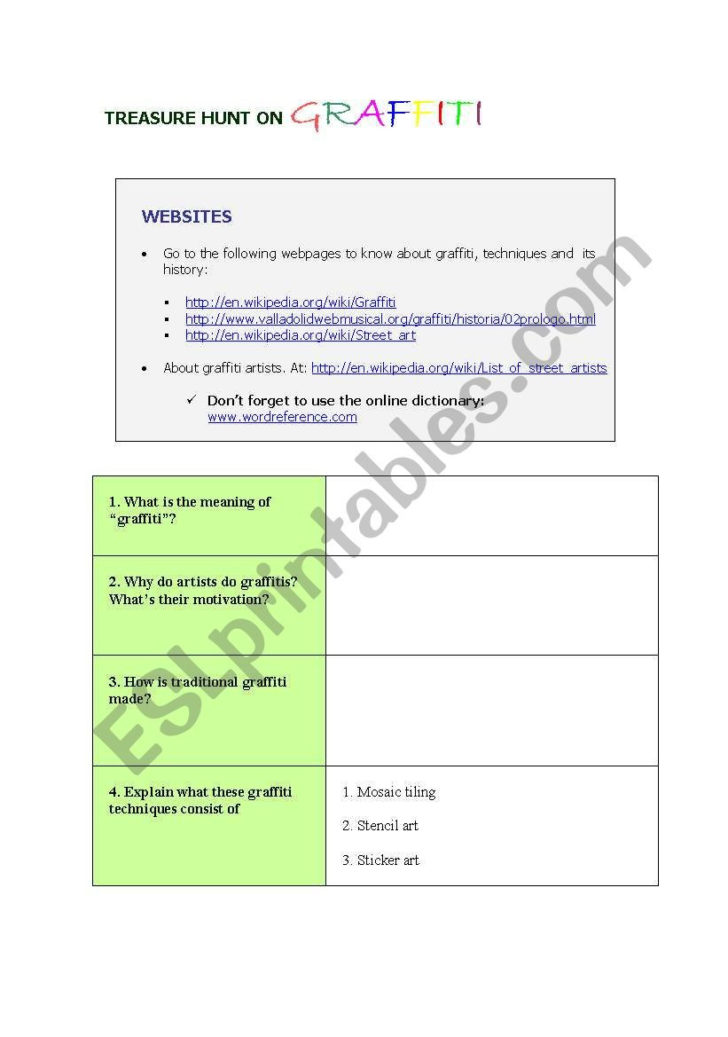 Graffiti Worksheet Answers
