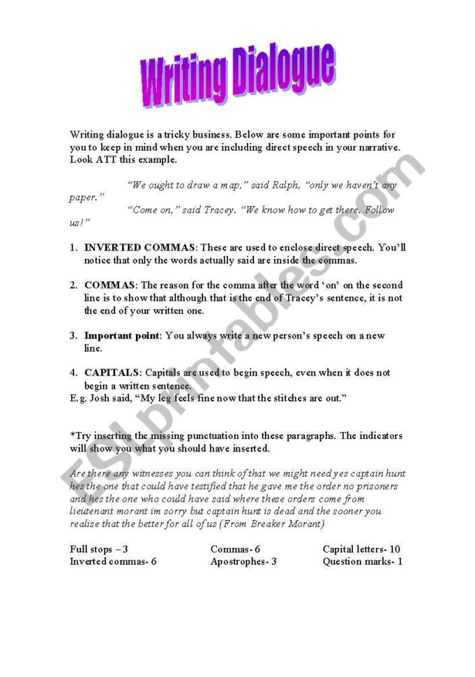 English Worksheets Writing Dialogue