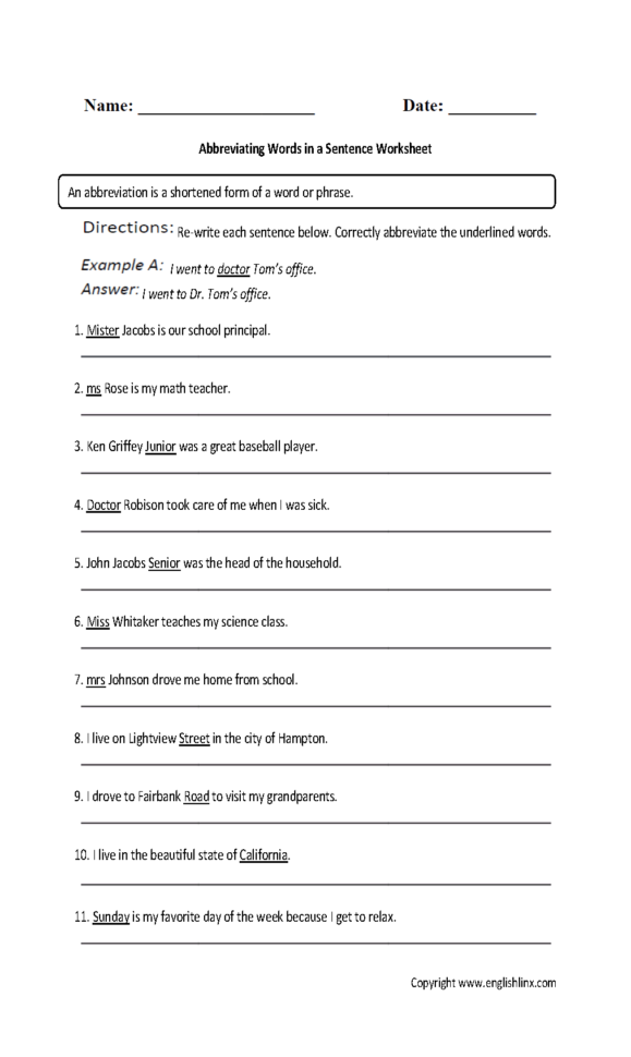 Englishlinx  Abbreviations Worksheets Englishlinx  Abbreviations Worksheets