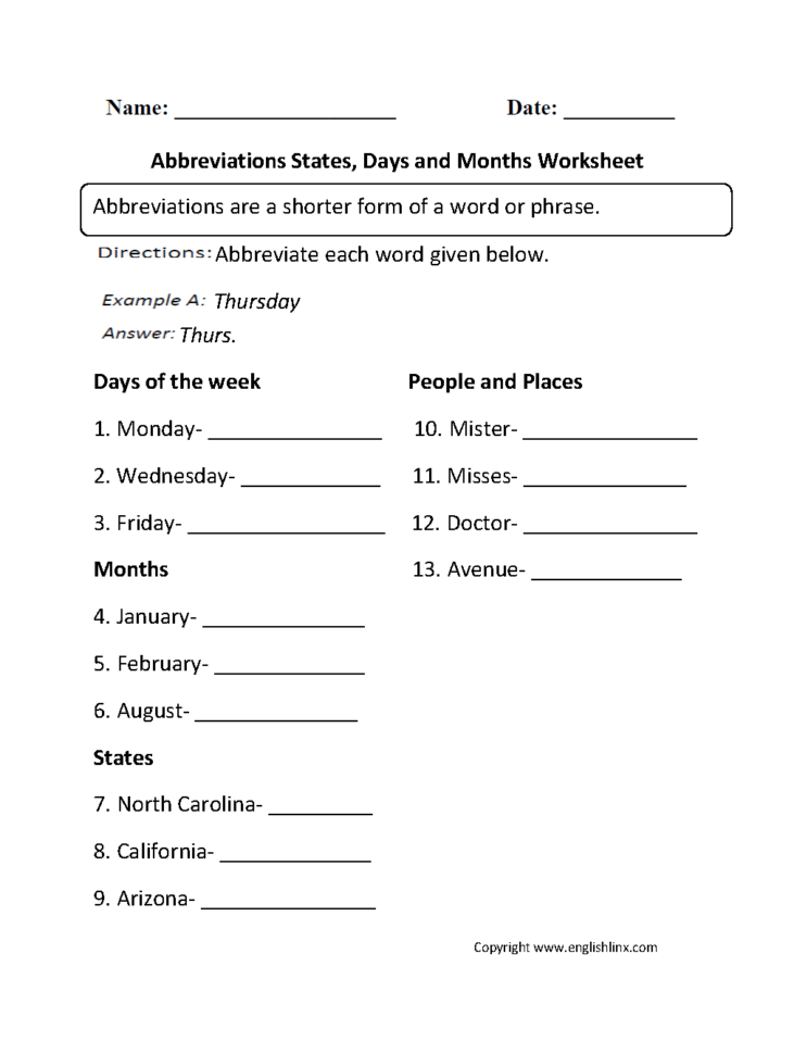 Englishlinx  Abbreviations Worksheets
