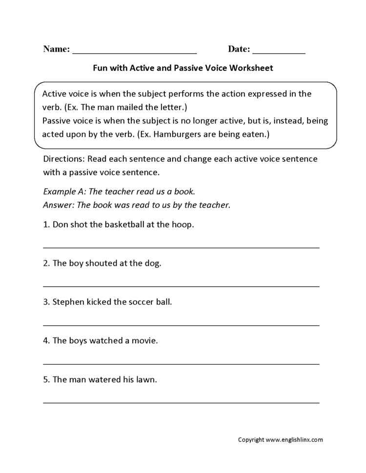 Englishlinx  Active And Passive Voice Worksheets
