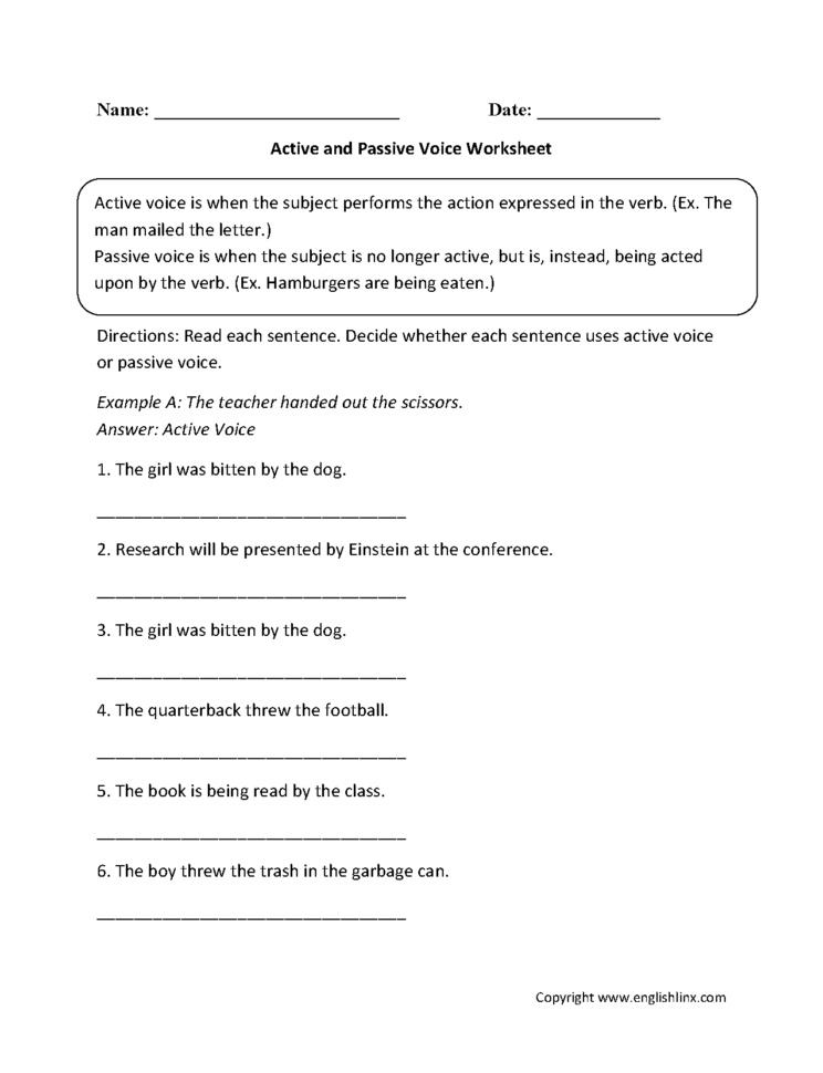 Englishlinx  Active And Passive Voice Worksheets