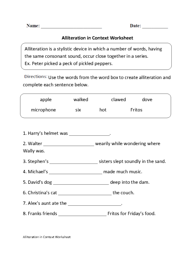 Englishlinx  Alliteration Worksheets
