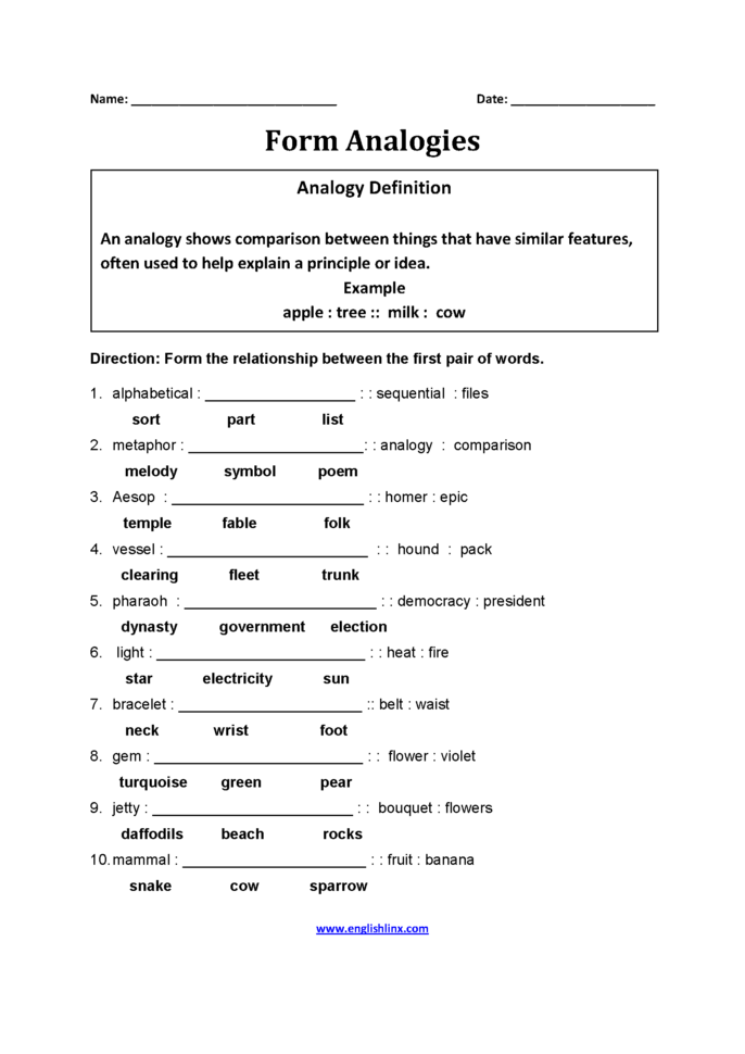 Englishlinx  Analogy Worksheets