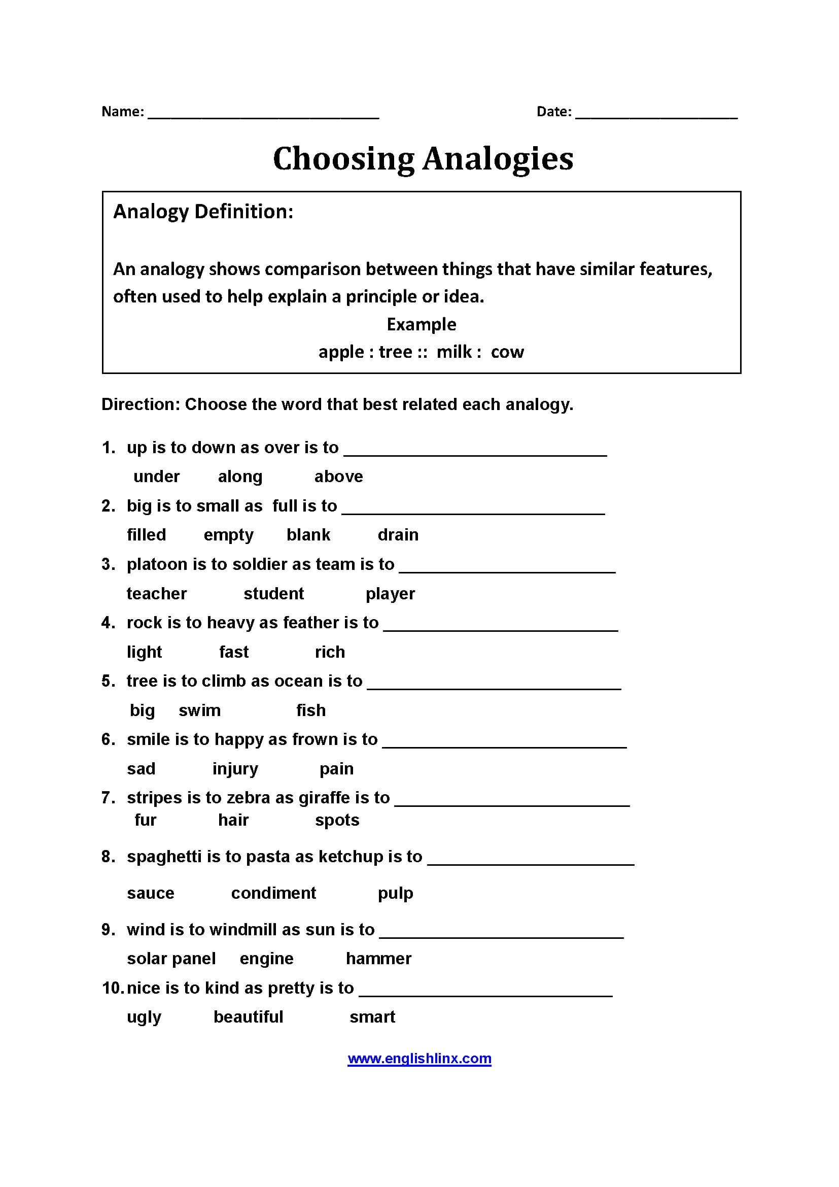 Super Teacher Worksheets Analogies Answers