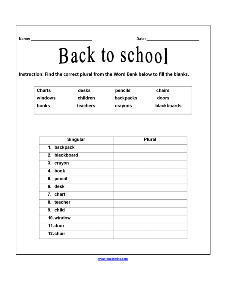 Englishlinx  Back To School Worksheets