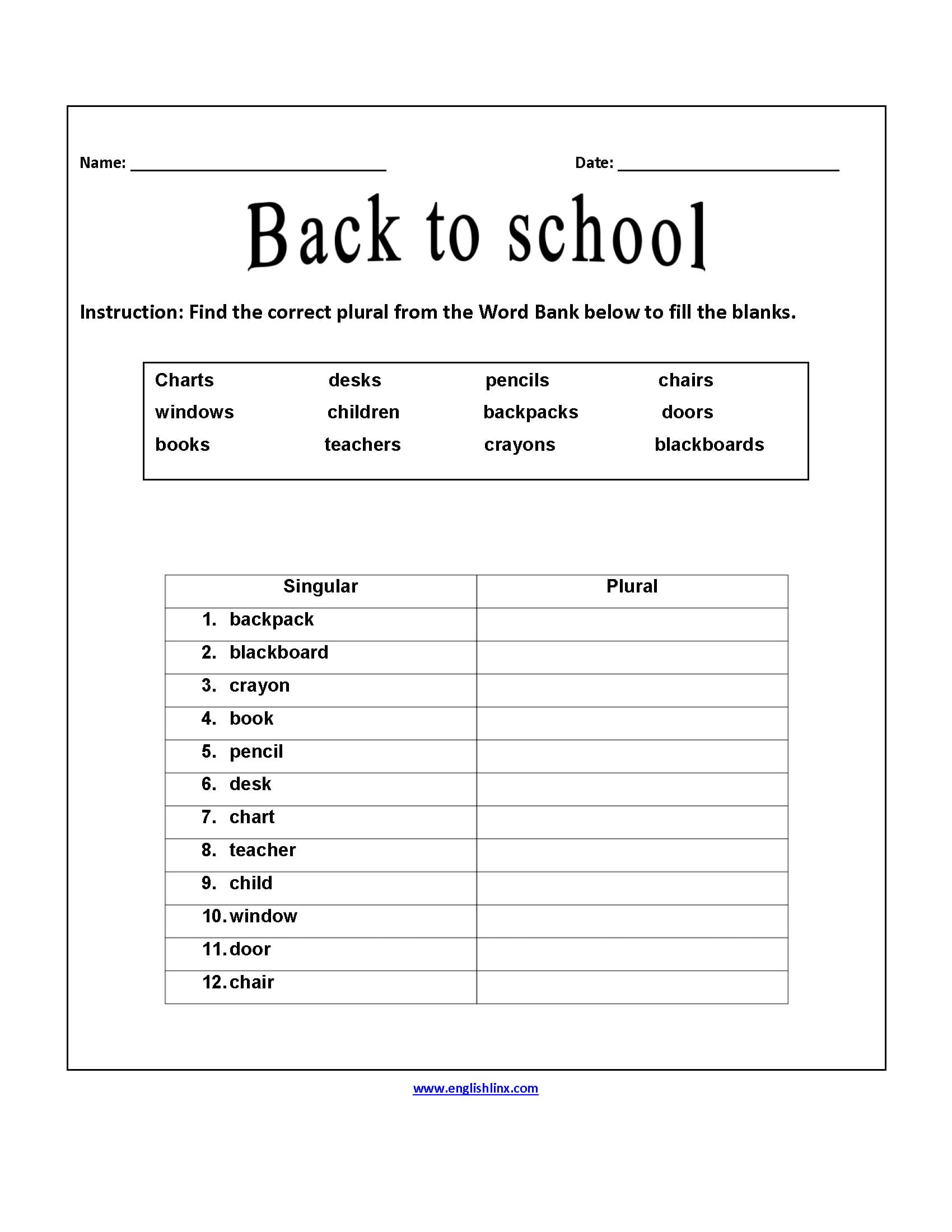 Englishlinx  Back To School Worksheets