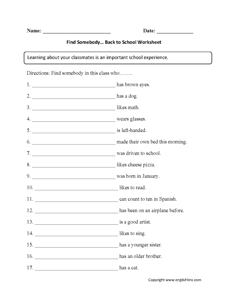 Englishlinx  Back To School Worksheets