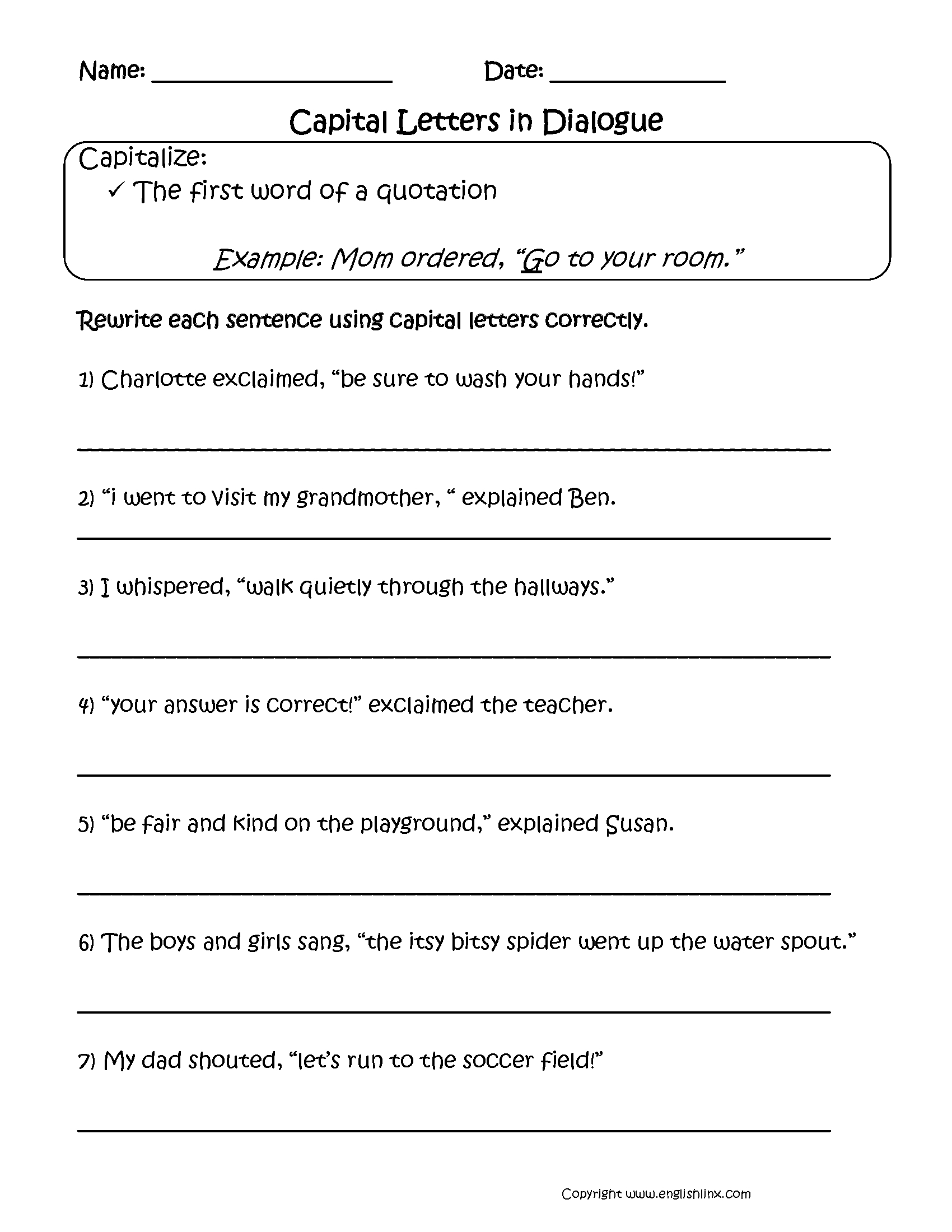 Free Printable Dialogue Worksheets 5th Grade No Download