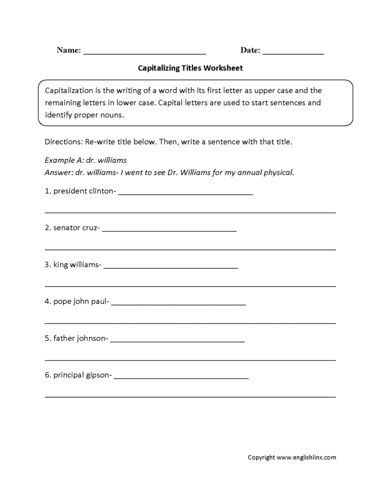 Englishlinx  Capitalization Worksheets
