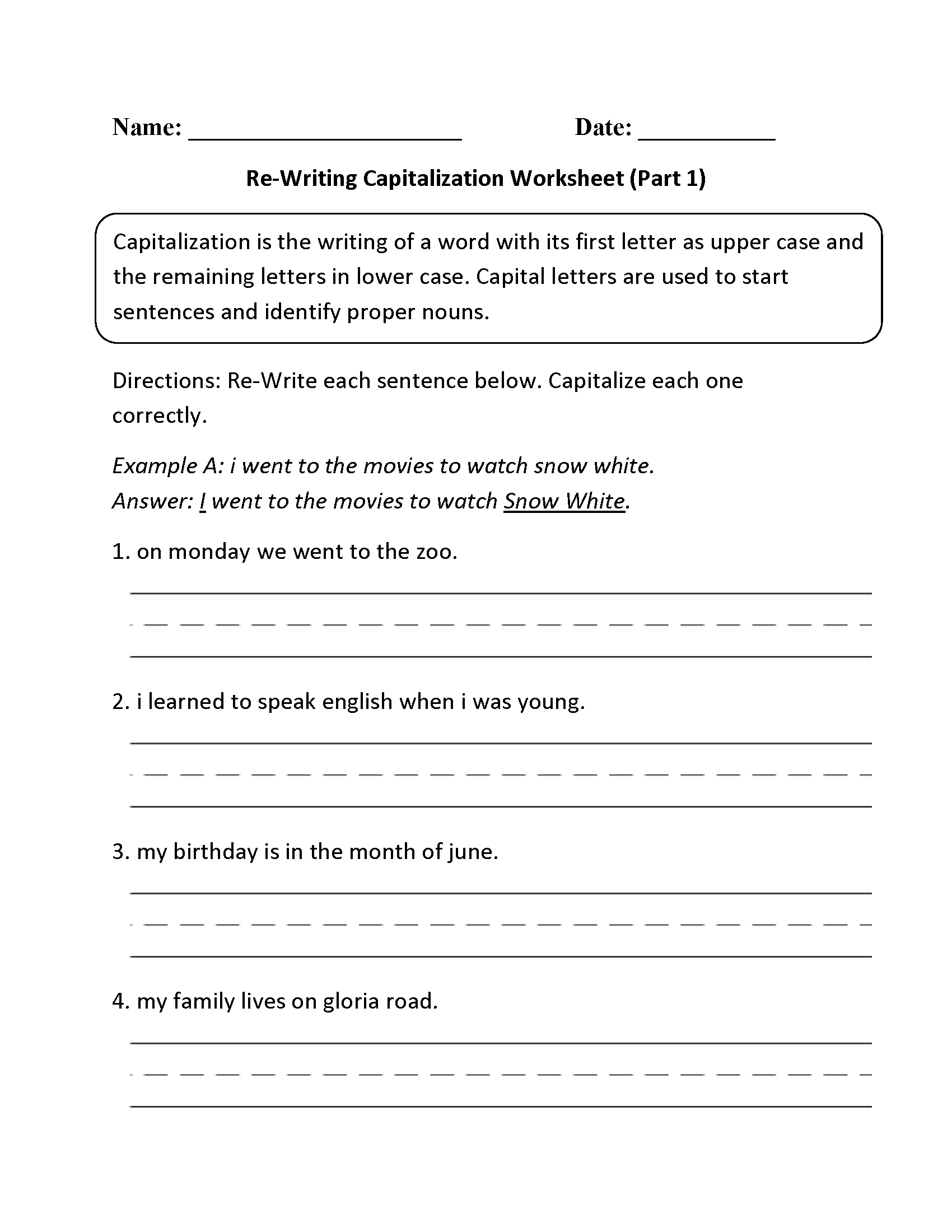 capitalization worksheets 2nd grade free