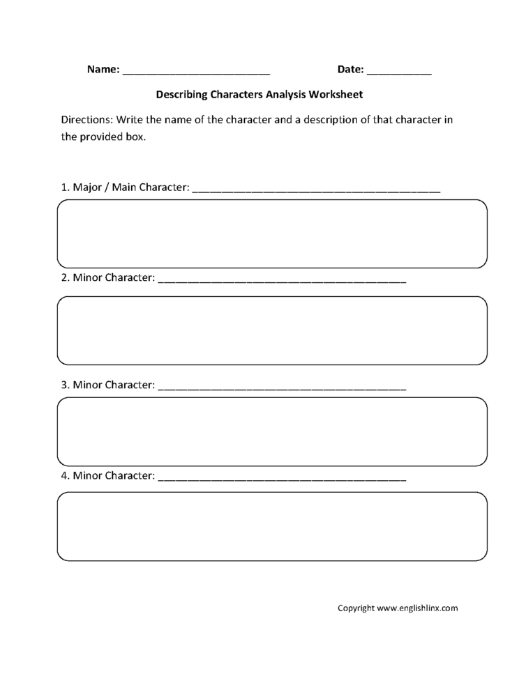 Englishlinx  Character Analysis Worksheets