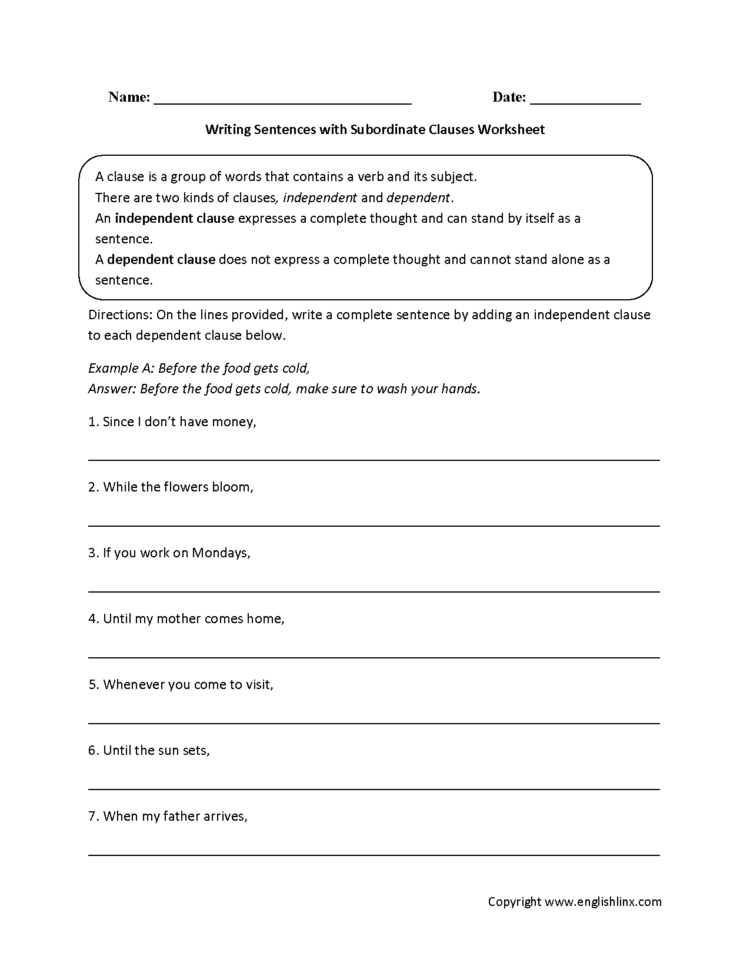 Englishlinx  Clauses Worksheets