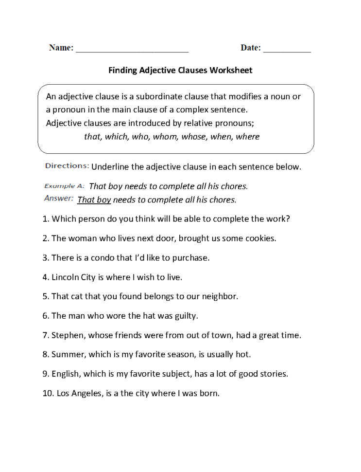 Englishlinx  Clauses Worksheets