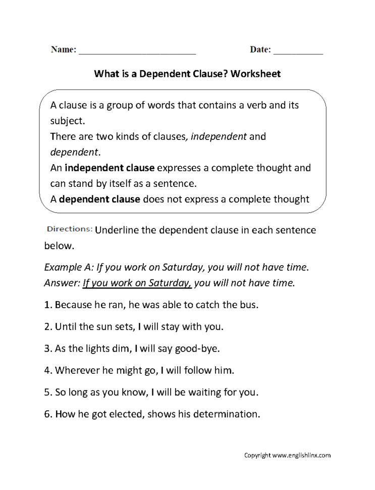 Englishlinx  Clauses Worksheets