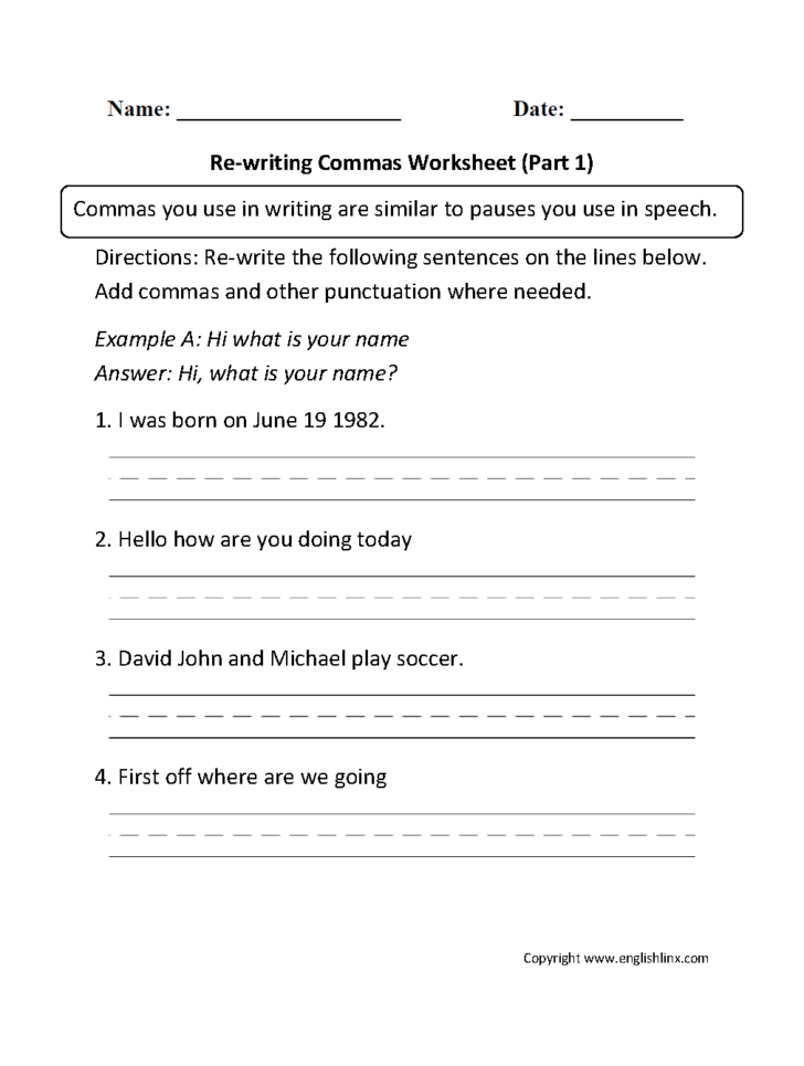 Comma Practice Worksheet — db-excel.com