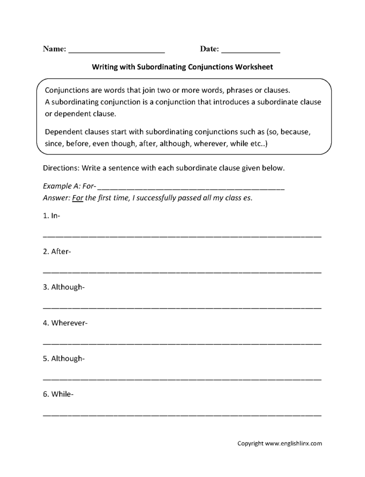 Englishlinx  Conjunctions Worksheets