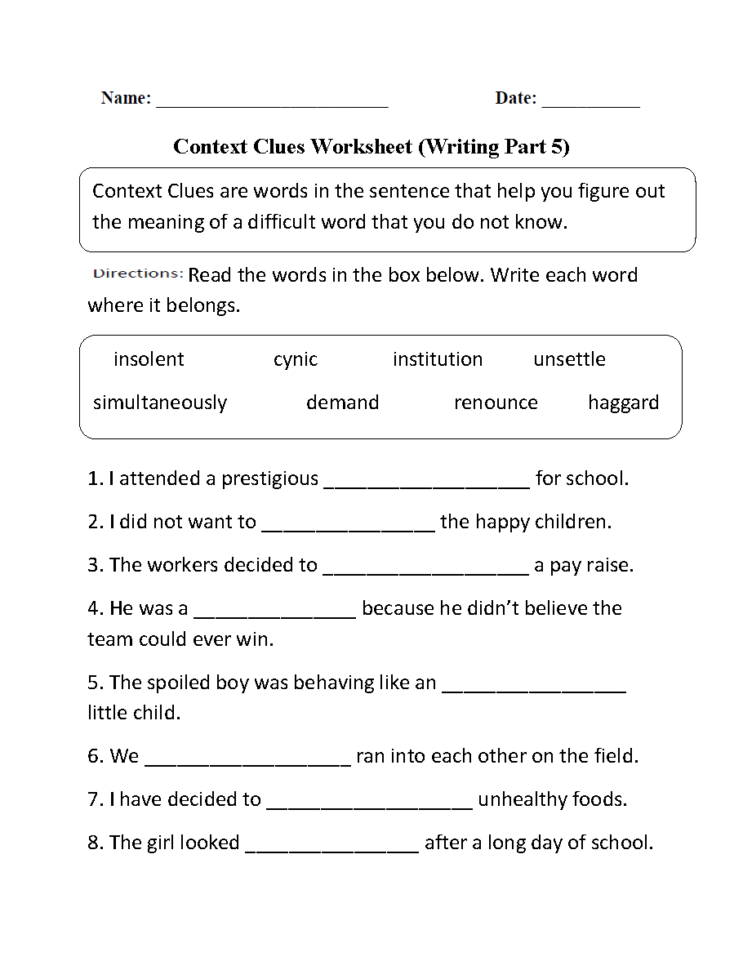 Englishlinx  Context Clues Worksheets