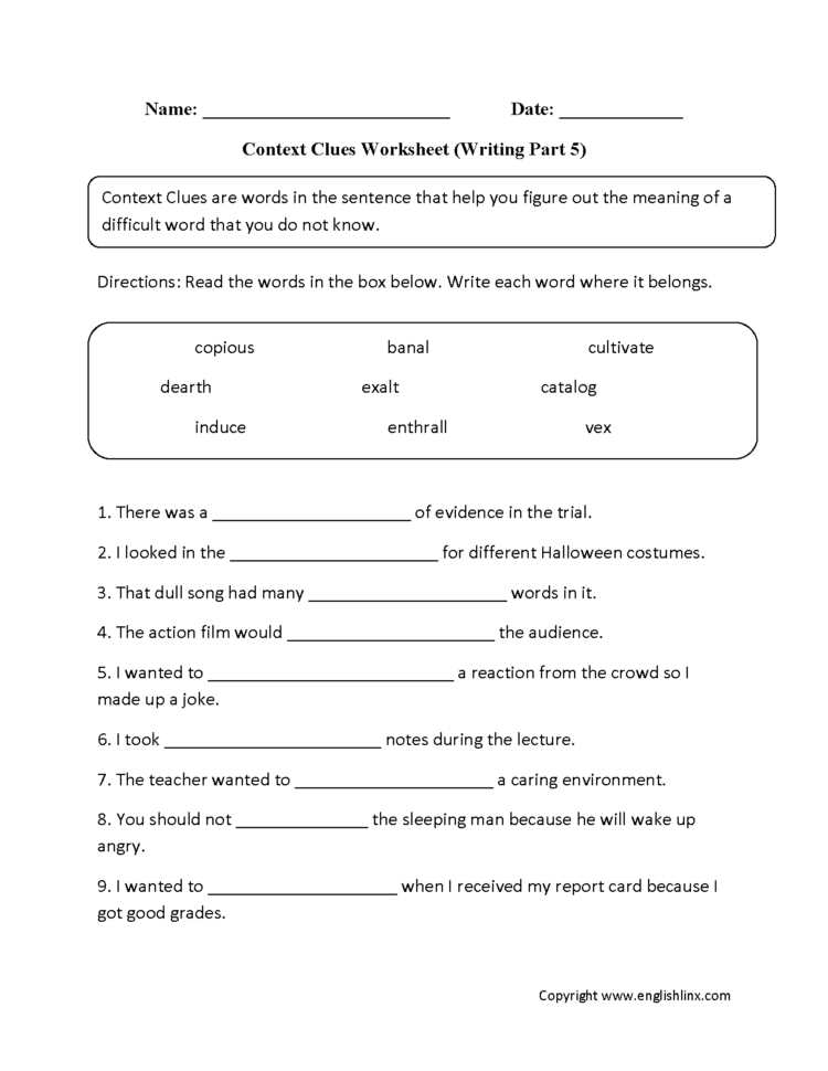 Englishlinx  Context Clues Worksheets