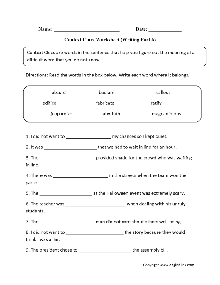 Englishlinx  Context Clues Worksheets
