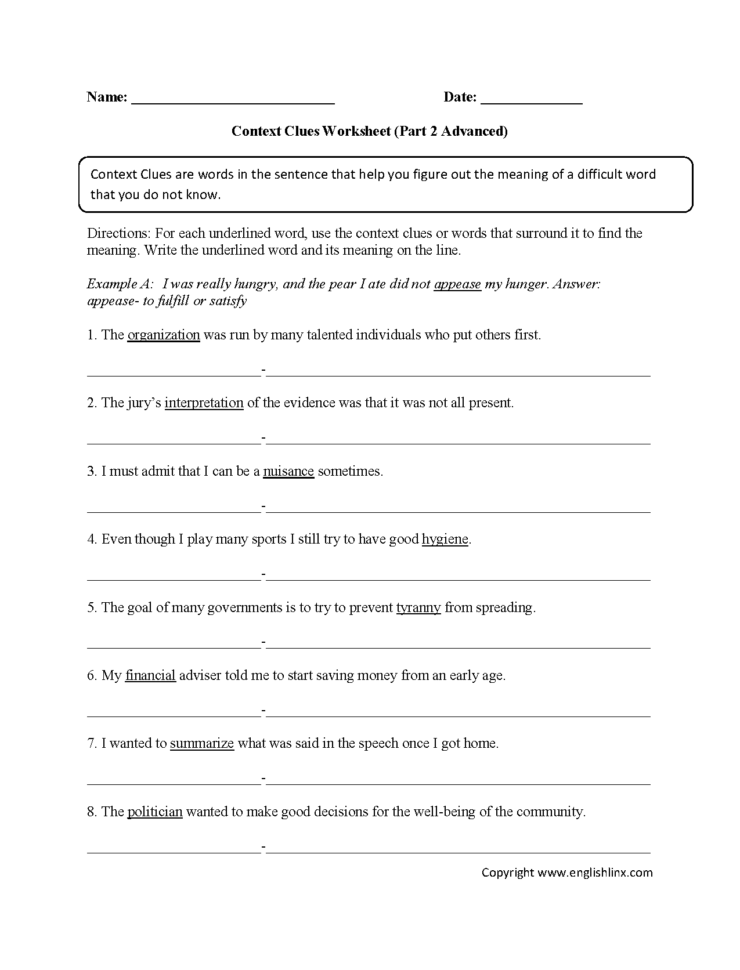 Englishlinx  Context Clues Worksheets