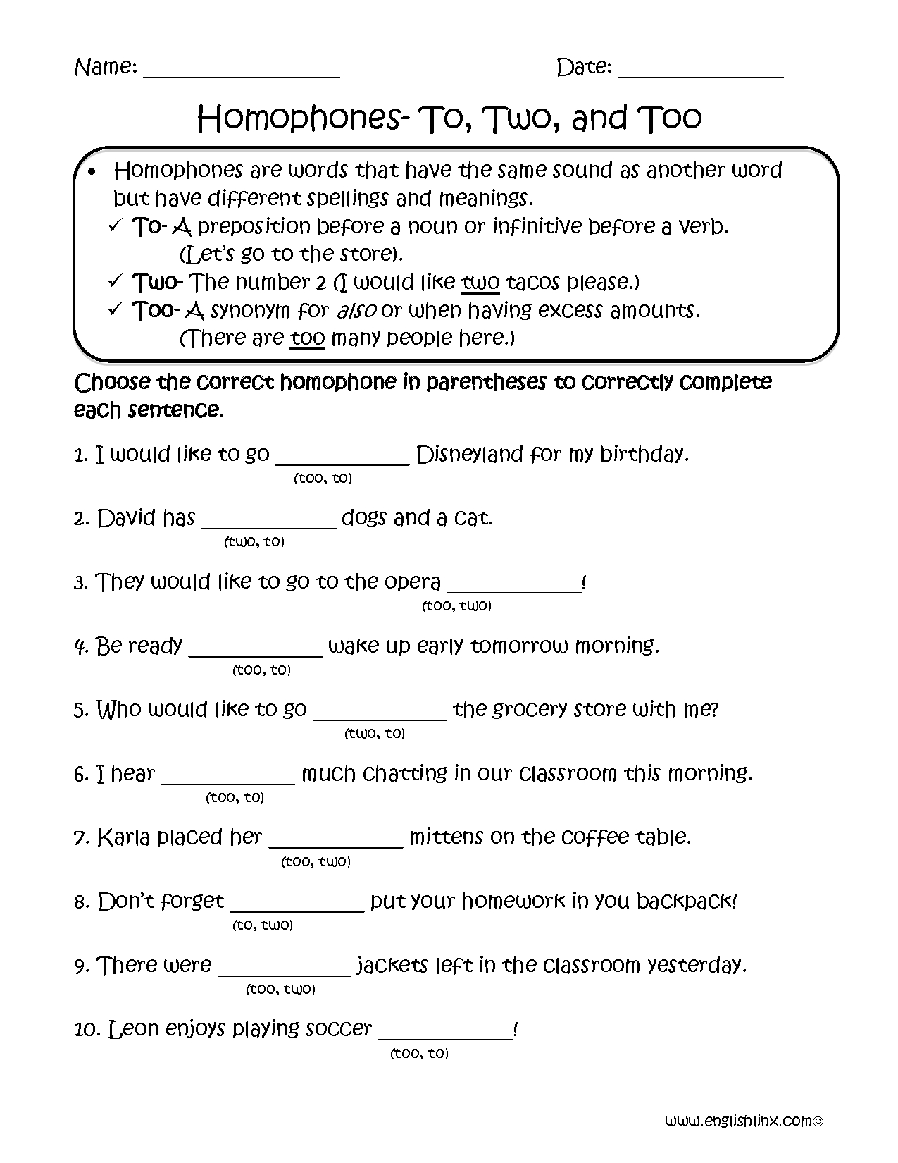 Homophones Worksheets For Grade 7 With Answers