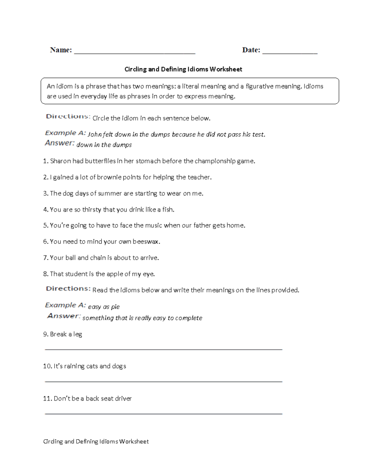 Englishlinx  Idioms Worksheets