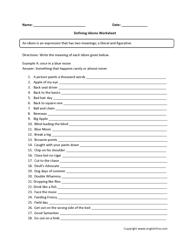 Englishlinx  Idioms Worksheets