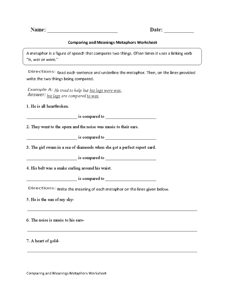 Metaphor Worksheets Pdf — db-excel.com