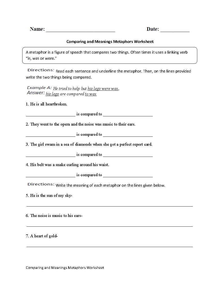 What Is A Metaphor Worksheet