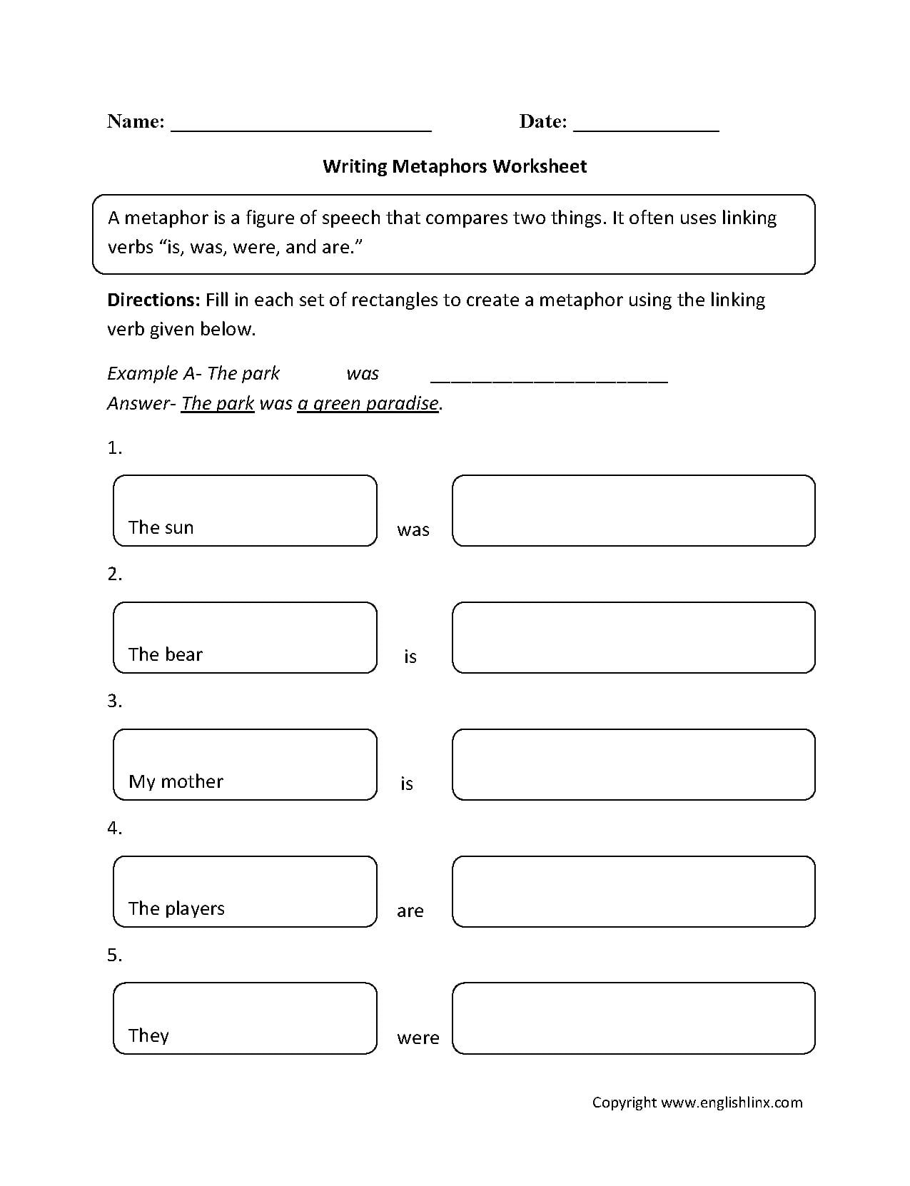 Englishlinx  Metaphors Worksheets