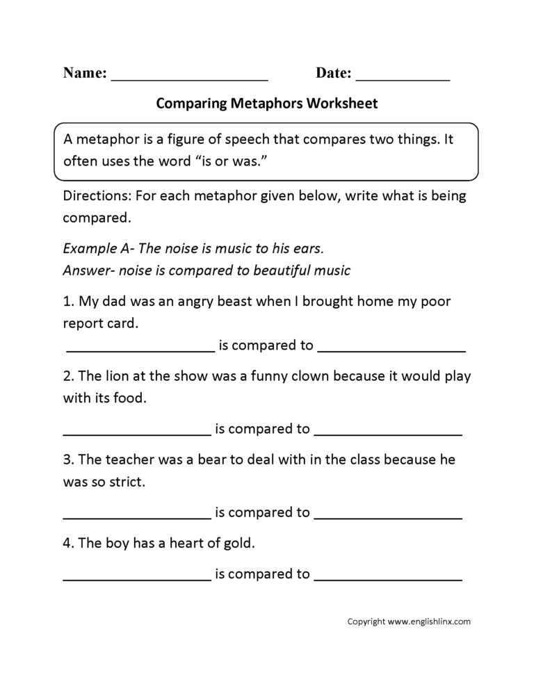 metaphor worksheets pdf db excelcom