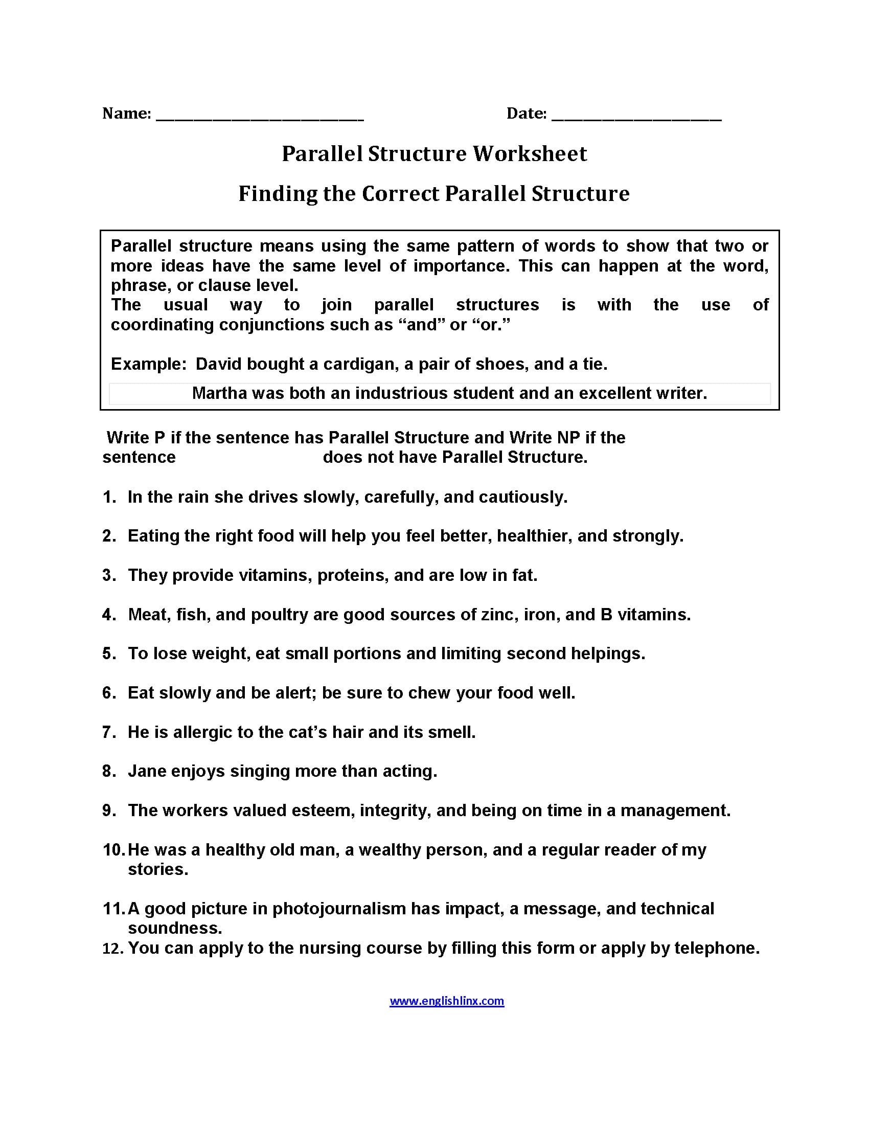 Englishlinx  Parallel Structure Worksheets