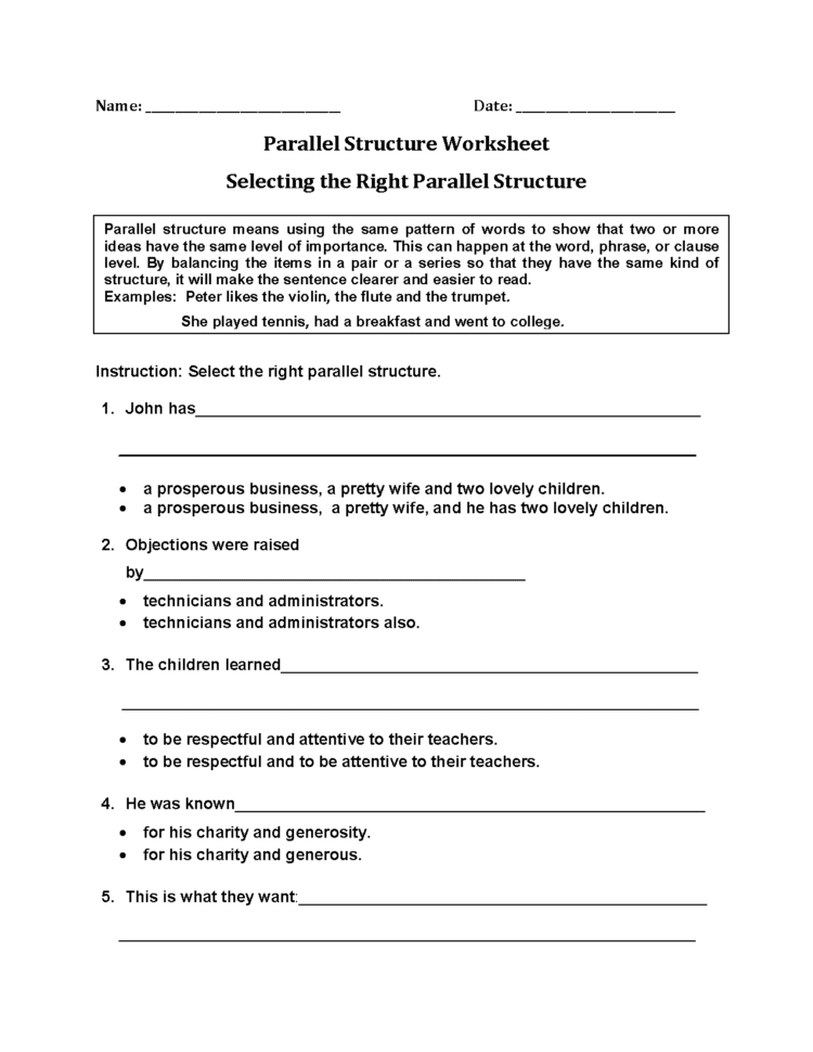 Englishlinx  Parallel Structure Worksheets